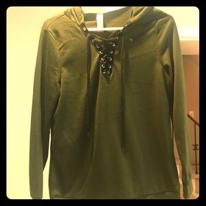Green tie up sweatshirt